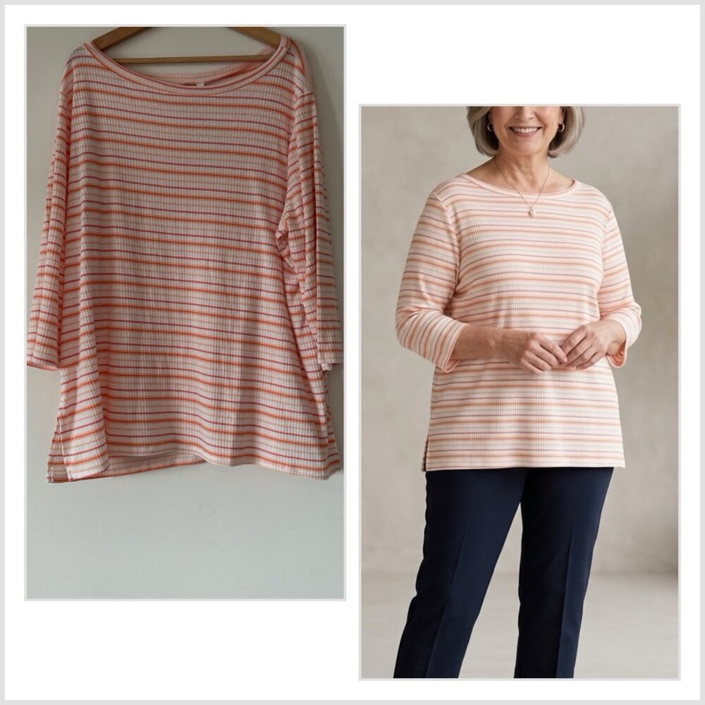 NY Collection Striped Tunic Top PLUS Size 2X Modest Mature Church Everyday NWT